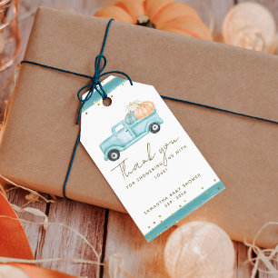 Pumpkin Minimalist Modern Fall Pojke Shower Presentetikett