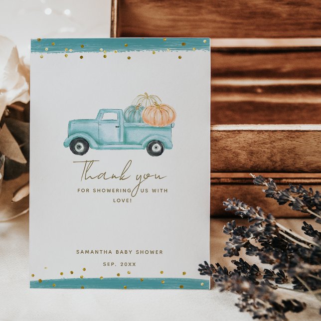 Pumpkin Minimalist Modern Fall Pojke Shower Tack Kort (Skapare uppladdad)