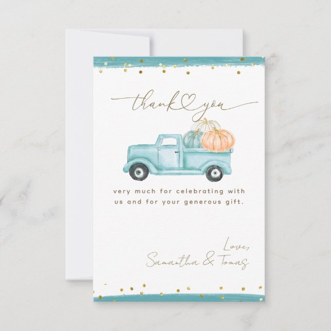 Pumpkin Minimalist Modern Fall Pojke Shower Tack Kort (Framsida)