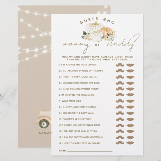 Pumpkin - minimalistiskt, modernt barnbildsspel (Fram/baksida)