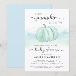 Pumpkin Mint Blue Pojke Drive by Shower Inbjudningar