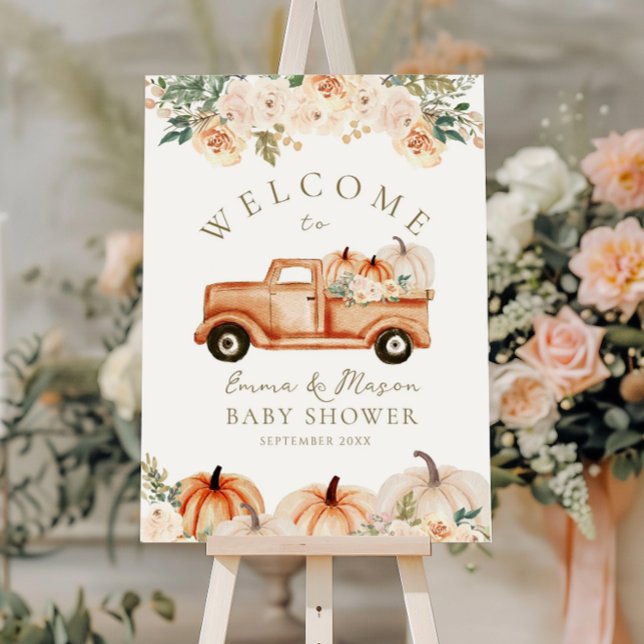 Pumpkin Modern Minimalist Fall Neutralt Baby Showe Poster (Skapare uppladdad)