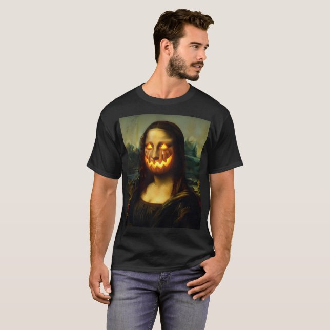 Pumpkin Mona Lisa | Funny Halloween Parody T Shirt (Hel framsida)