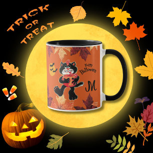 Pumpkin Monogram, handmålad, Happy halloween Mugg