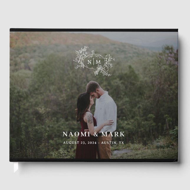 Pumpkin Monogram och Photo Bröllop Gästböcker (Framsida)