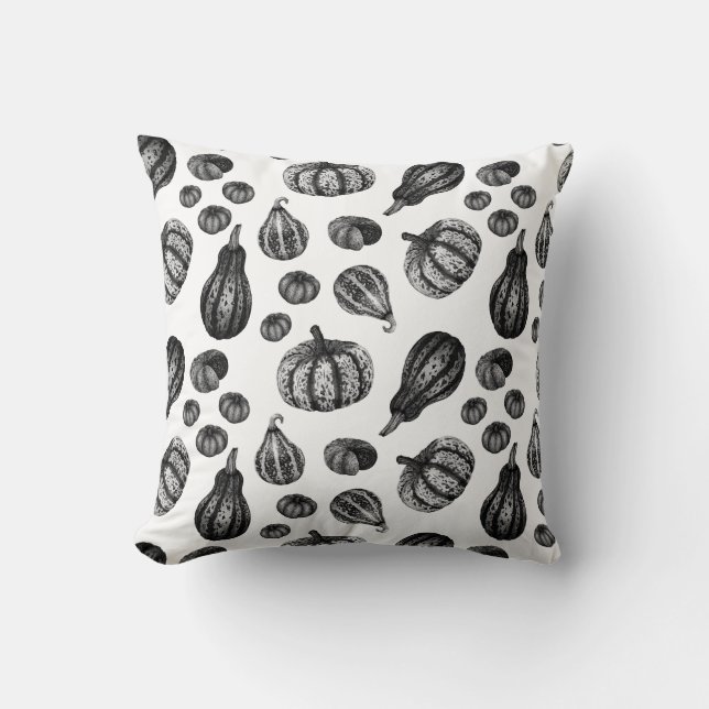 Pumpkin Mönster Bläck Stipple Teckning Pillow Kudde (Framsida)