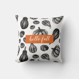 Pumpkin Mönster Bläck Stipple Teckning Pillow Kudde