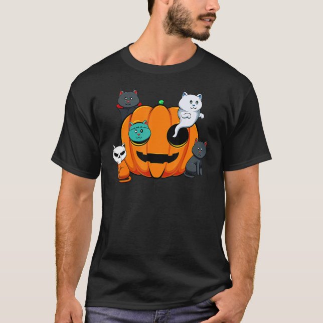 Pumpkin Monster Cats Lazy Halloween Costume Cute K T Shirt (Framsida)
