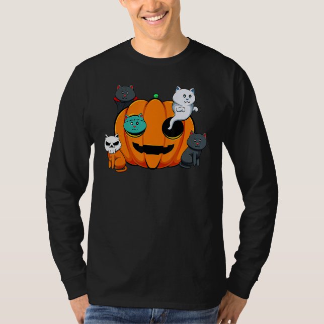 Pumpkin Monster Cats Lazy Halloween Costume Cute K T Shirt (Framsida)