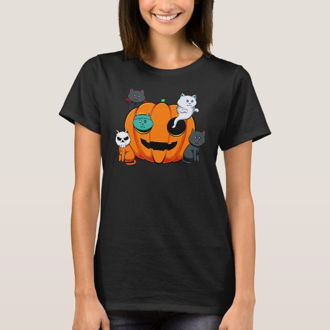 Pumpkin Monster Cats Lazy Halloween Costume Cute K T Shirt (Framsida)