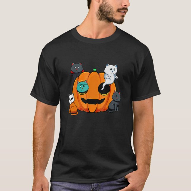 Pumpkin Monster Cats Lazy Halloween Costume Cute K T Shirt (Framsida)