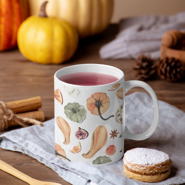 Pumpkin Mönster, färglöst vattenfärg | Höst vibes Två-Tonad Mugg (Skapare uppladdad)