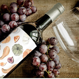 Pumpkin Mönster, färglöst vattenfärg | Höst vibes Vinflaska Etikett