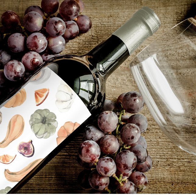 Pumpkin Mönster, färglöst vattenfärg | Höst vibes Vinflaska Etikett (Skapare uppladdad)