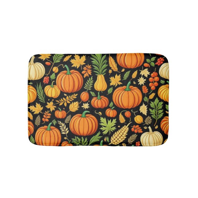 Pumpkin Mönster Harvest Day Autumn Bath Mat Badrumsmatta (Framsidan)