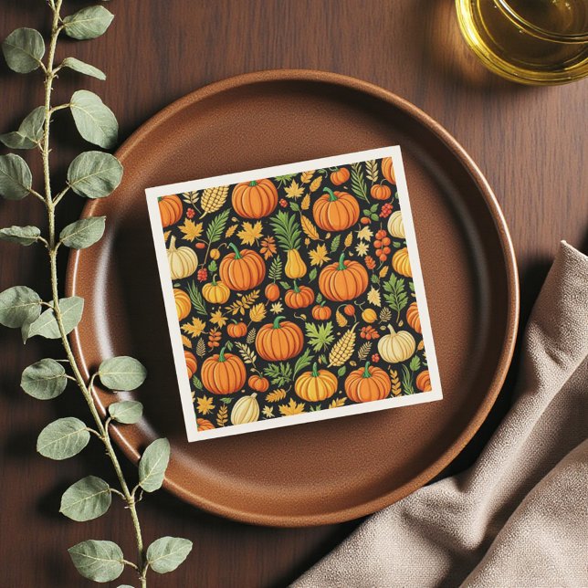 Pumpkin Mönster Harvest Day Autumn Pappersservett (Pumpkin Pattern Harvest Day Autumn Napkins)