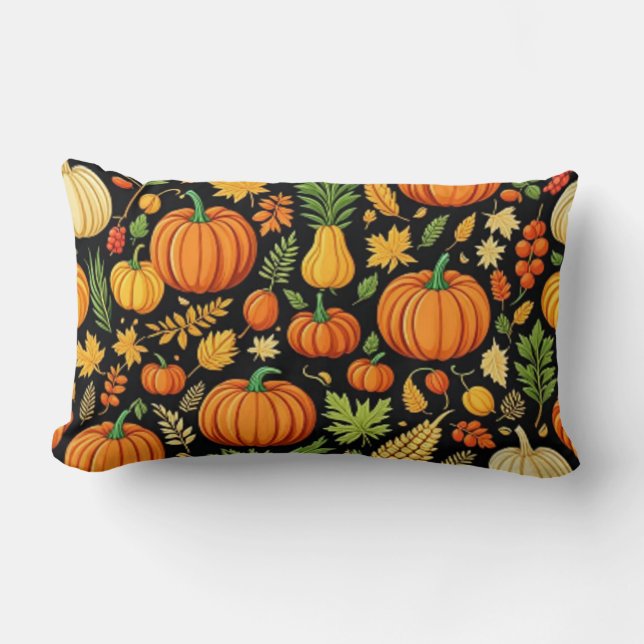 Pumpkin Mönster-skördedagen höstdekretet Lumbarkudde (Framsida)