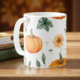 Pumpkin Mugg Orange Watercolor Höst löv