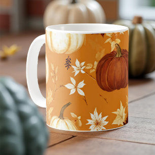 Pumpkin Mugg Orange Watercolor Höst löv
