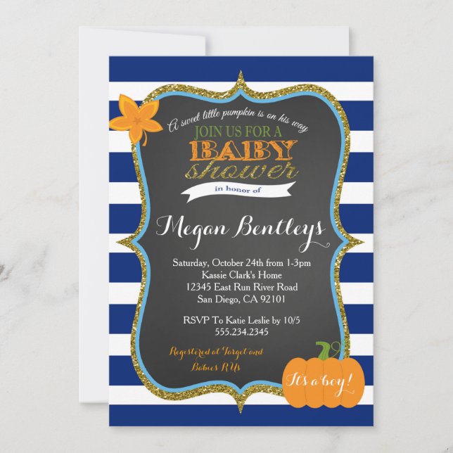 Pumpkin Navy Boy Shower-inbjudan Inbjudningar (Framsida)