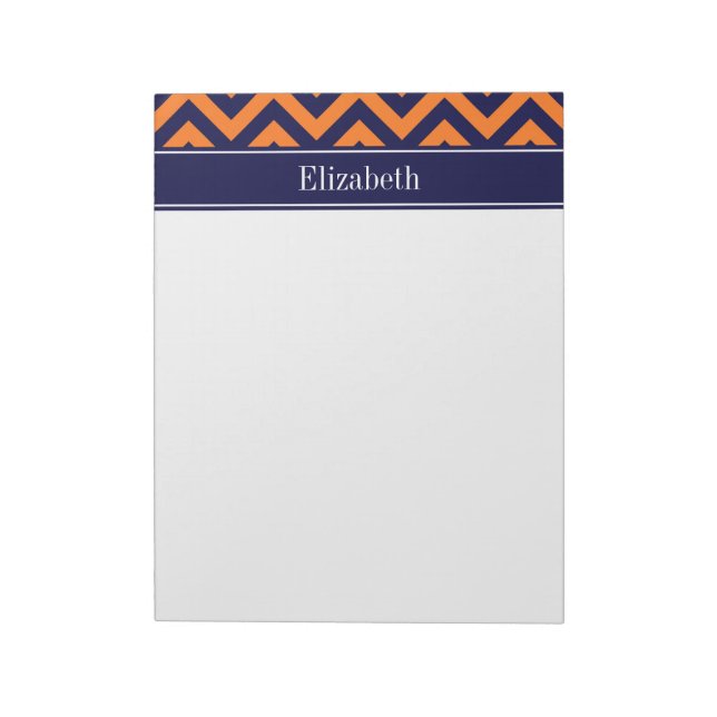Pumpkin Navy LG Chevron Navy Blue Namn Monogram Anteckningsblock (Roterad)