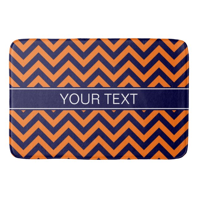 Pumpkin Navy LG Chevron Navy Blue Namn Monogram Badrumsmatta (Framsidan)