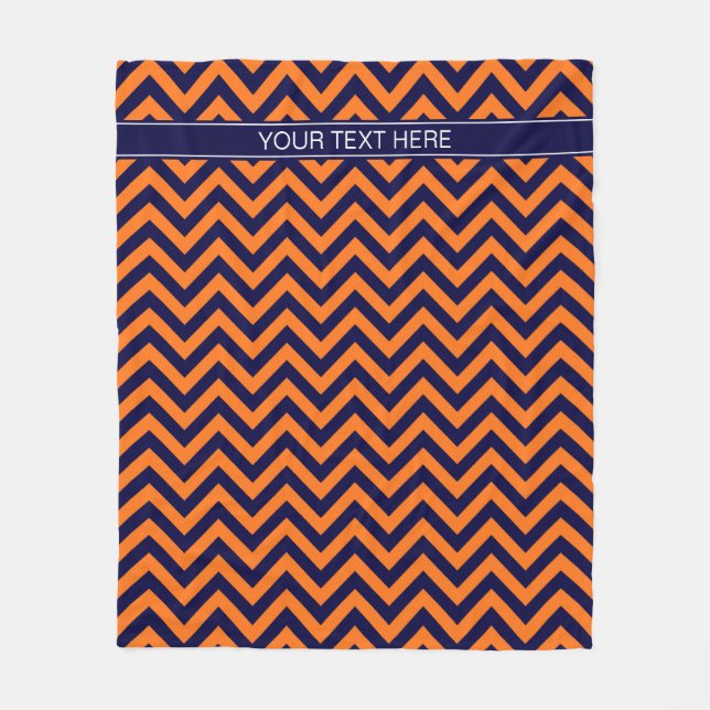 Pumpkin Navy LG Chevron Navy Blue Namn Monogram Fleecefilt (Framsidan)