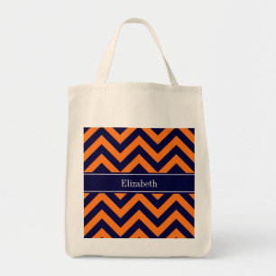 Pumpkin Navy LG Chevron Navy Blue Namn Monogram Tygkasse