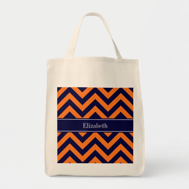 Pumpkin Navy LG Chevron Navy Blue Namn Monogram Tygkasse (Framsidan)