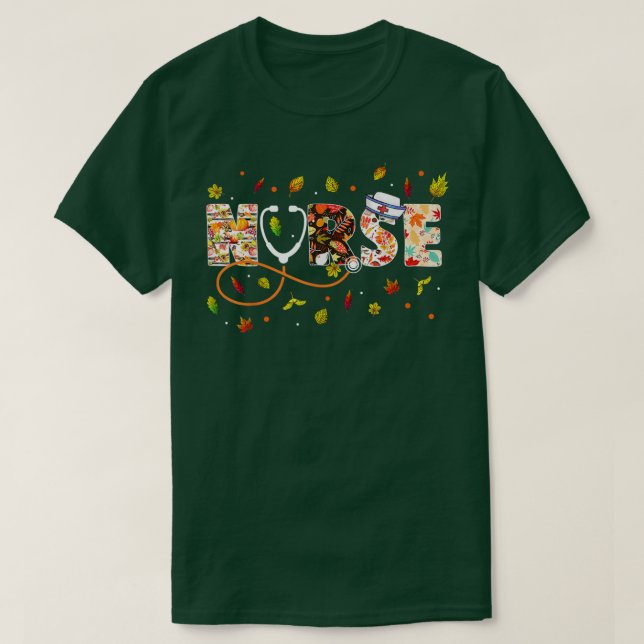 Pumpkin Nurse Gift Höst löv Nursing Höst än T Shirt (Design framsida)