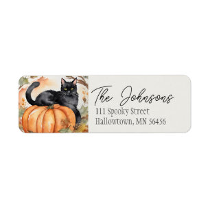 Pumpkin- och Black Cat Halloween-adressetikett Returadress Etikett