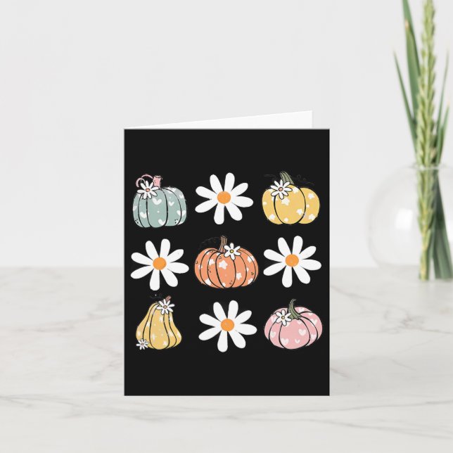 Pumpkin och Daisy Flowers Cute Fall Halloween för Kort (Framsida)