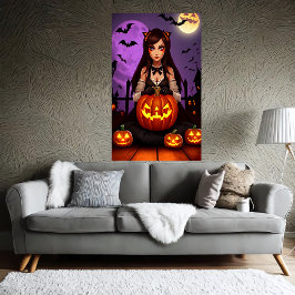 Pumpkin och dam med långt hår | AI Art Poster