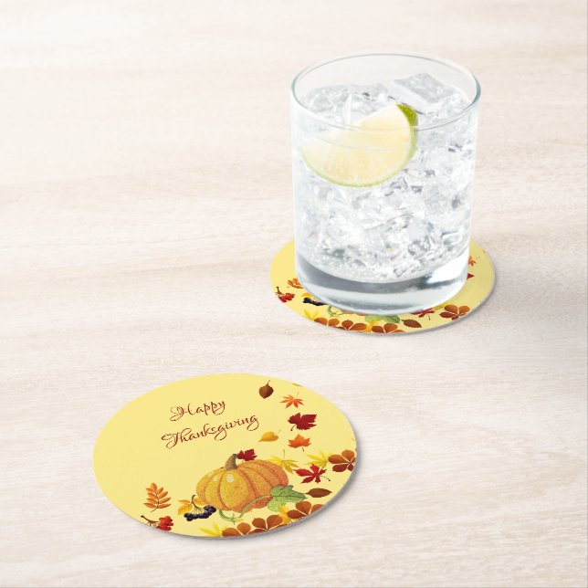 Pumpkin och färglös Löv Underlägg Papper Rund (Insitu)