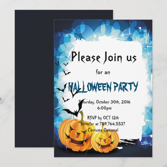 Pumpkin och fladdermus Halloween fest Inbjudningar (Fram/baksida)