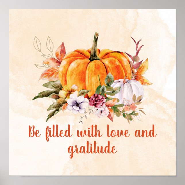 Pumpkin och Flowers Gratitude Quote Poster (Framsidan)