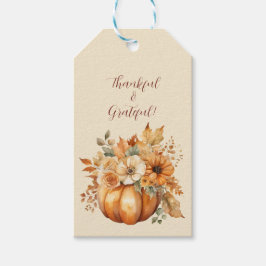 Pumpkin och Flowers-Thankful och tacksam Presentetikett