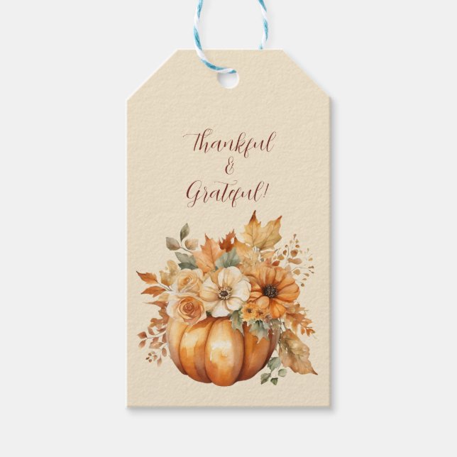 Pumpkin och Flowers-Thankful och tacksam Presentetikett (Framsidan)
