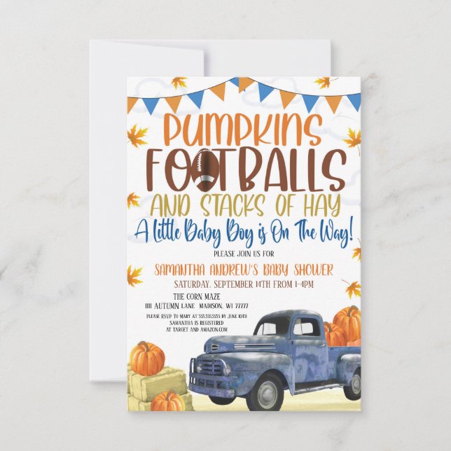 Pumpkin och Football Boy Baby Shower-inbjudan Inbjudningar (Framsida)