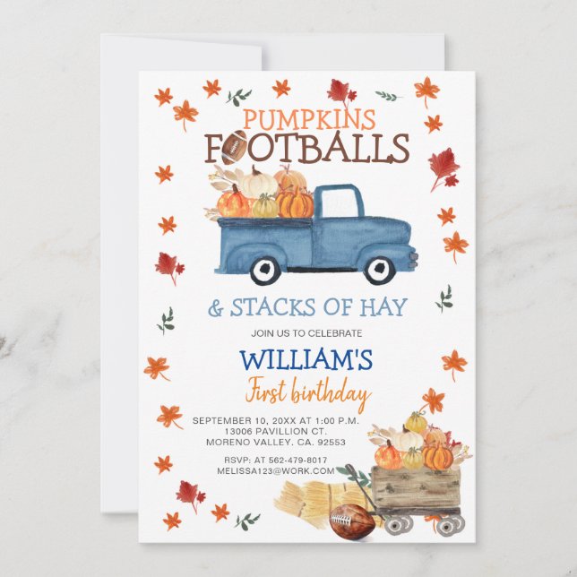 Pumpkin och Football Boy Baby Shower-inbjudan Inbjudningar (Framsida)