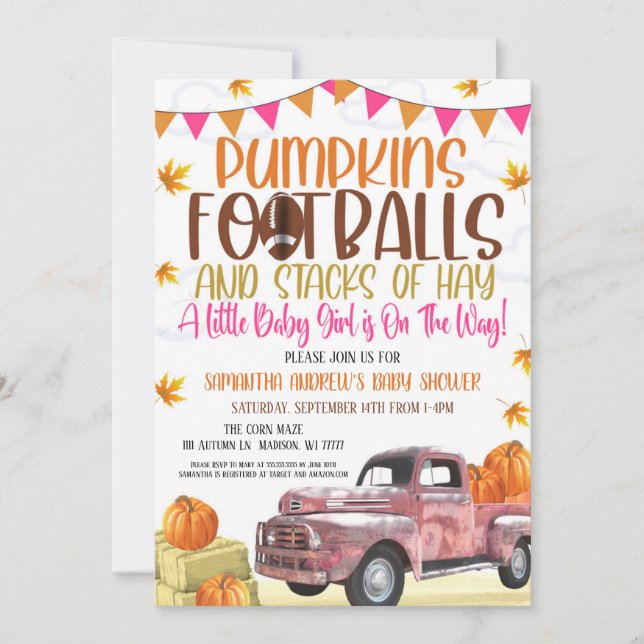 Pumpkin och Football Girl Shower-inbjudan Inbjudningar (Framsida)