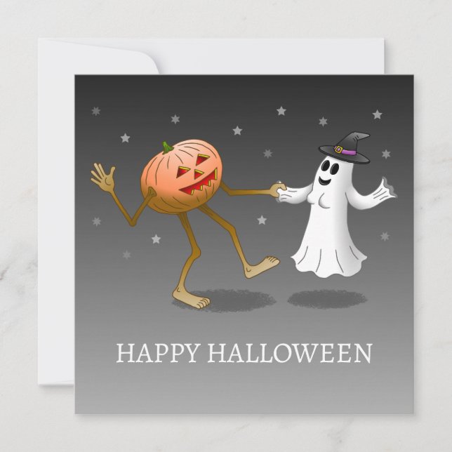Pumpkin och Ghost Card för happy halloween Kort (Framsida)