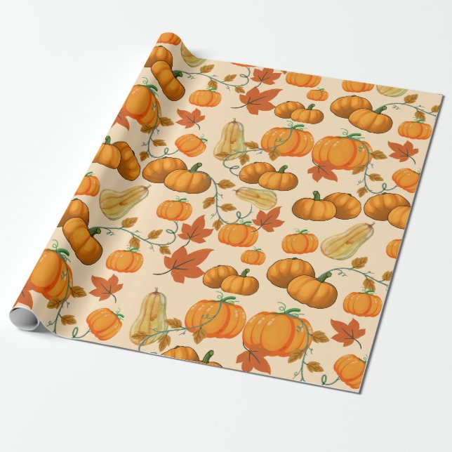 Pumpkin och Grönt Vines för Orange av elegant Presentpapper (Utrullad)