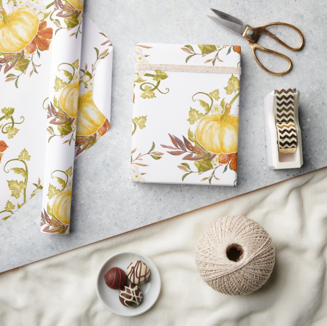 Pumpkin och Höst löv Tiled Fallsäsong Presentpapper (Hantverk)