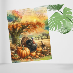 Pumpkin och kalkoner, nostalgisk Thanksgiving Day Helg Vykort