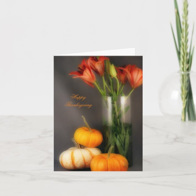 Pumpkin och Lilies Happy thanksgiving Kort (Framsida)