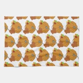 Pumpkin och löv samt färgat godis kökshandduk