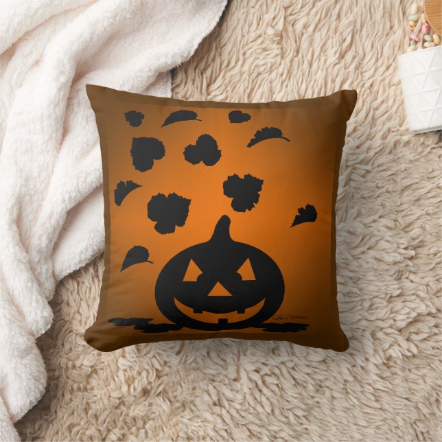 Pumpkin och Löv Silhouette Kudde (Filt)