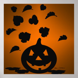 Pumpkin och Löv Silhouette Poster