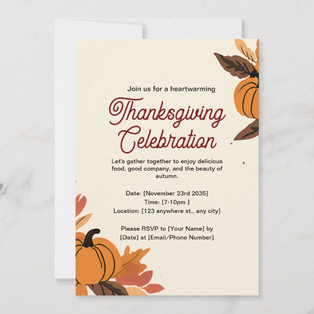 Pumpkin och Löv Thanksgiving Firande Inbjudningar (Framsida)
